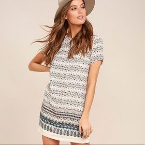 Lulus printed botanical beige short shift dress